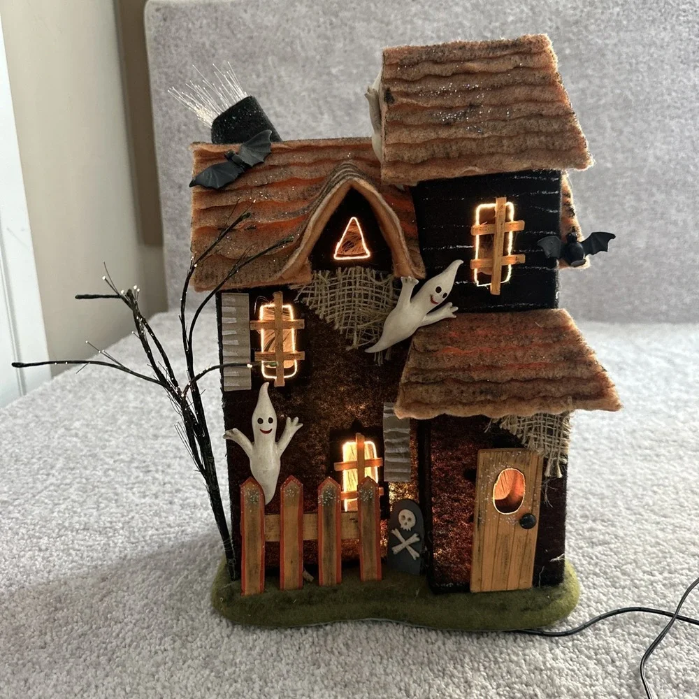 Vintage‎ Department 56 Fiber Optic Haunted House Ghost Bats Lights Up Working
